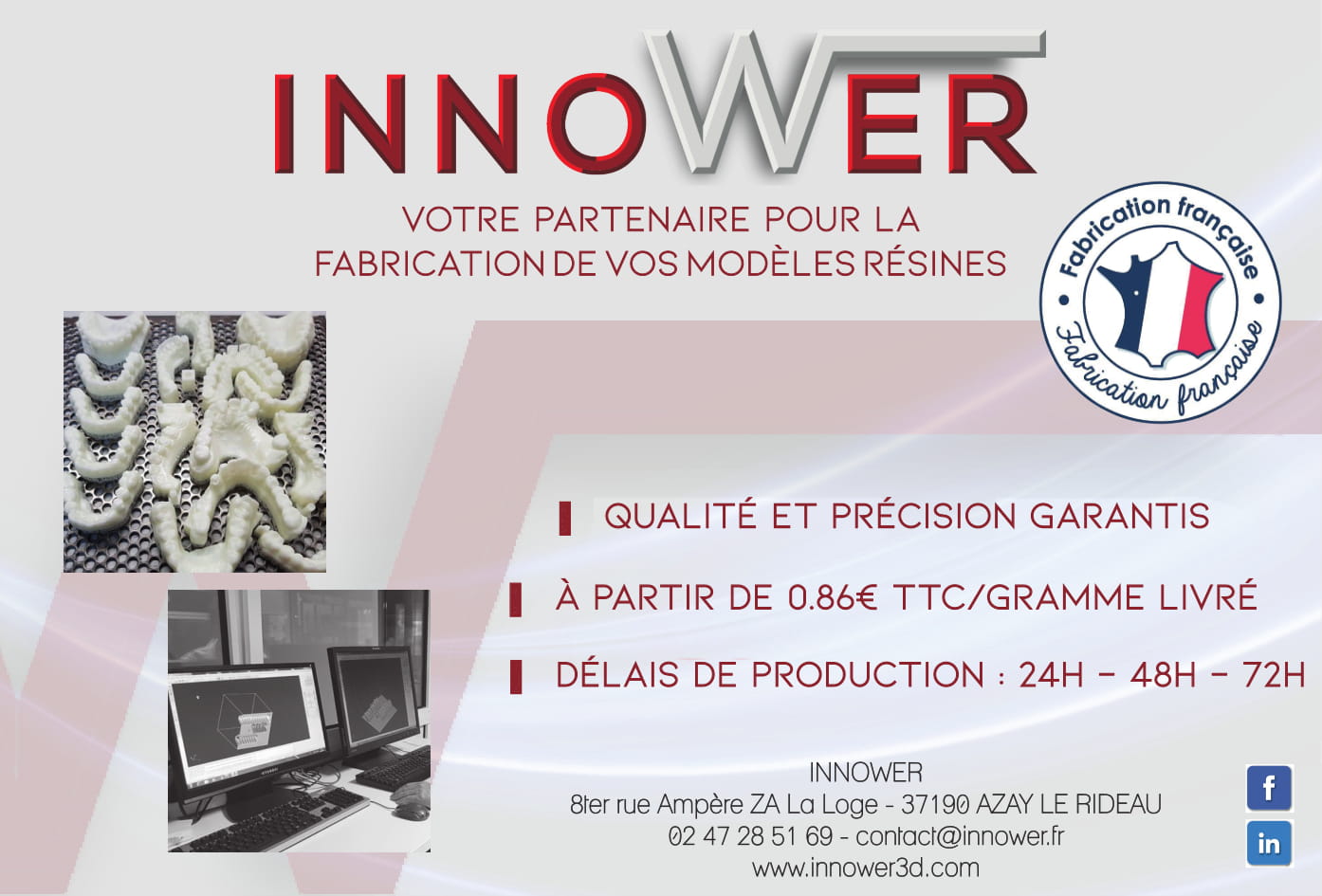 INNOWER : Fabrication de modèles dentaires en impression 3D résine Fabrication de modèles dentaires en impression 3D résine
